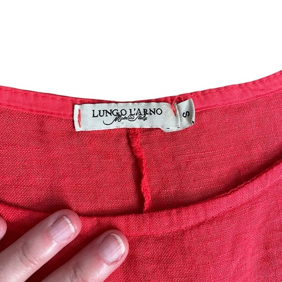 100% Linen Made in Italy Red Ruffle Sleeve Dress Sz S - Picture 5 of 7